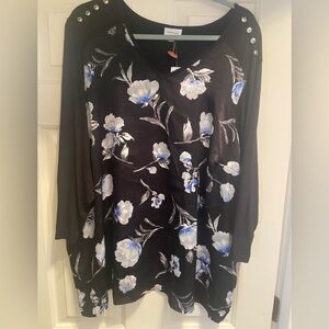 26/28 Avenue NWT Shirt Floral Black and Blue Women's Top